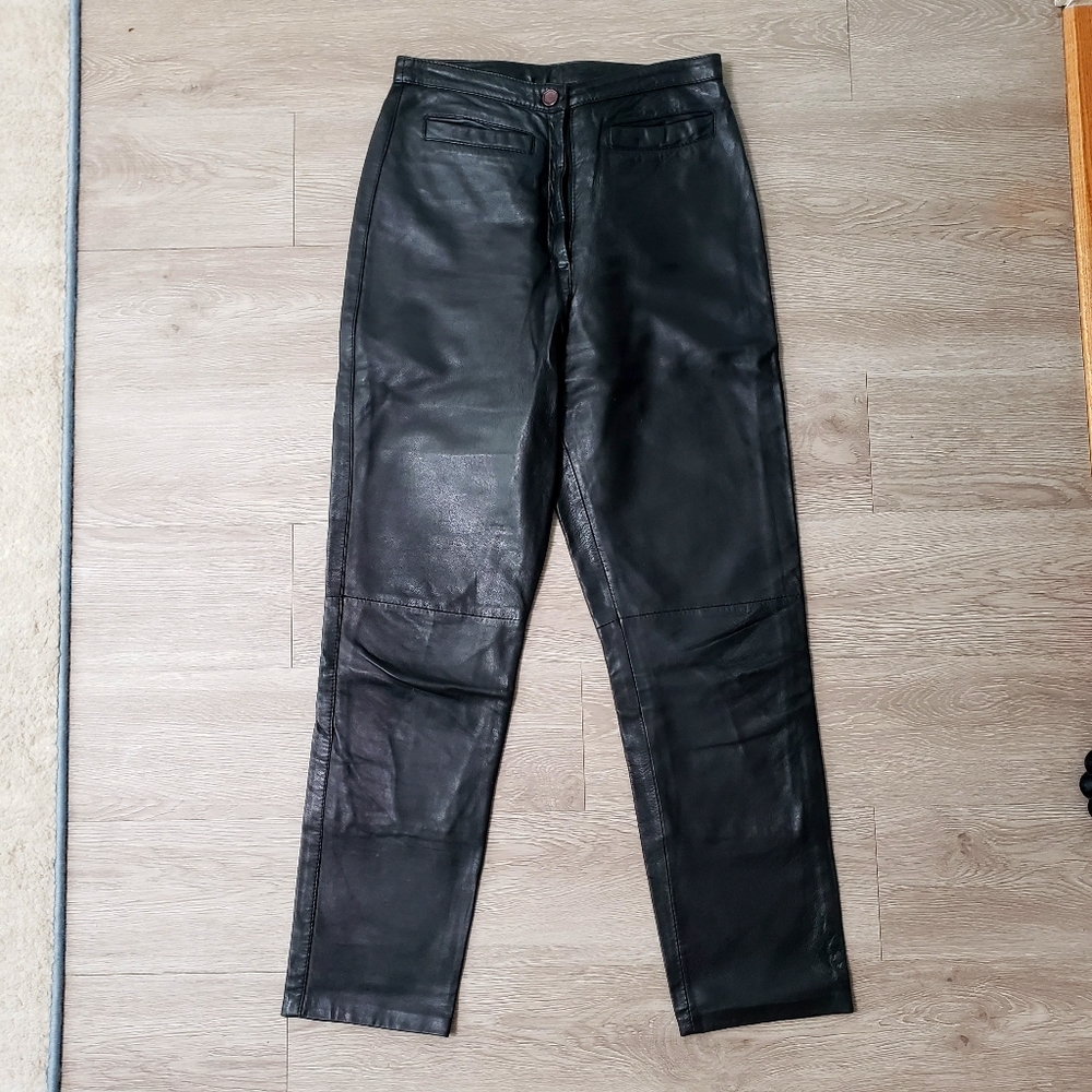 Vintage size 12 black genuine soft leather high rise pants classic